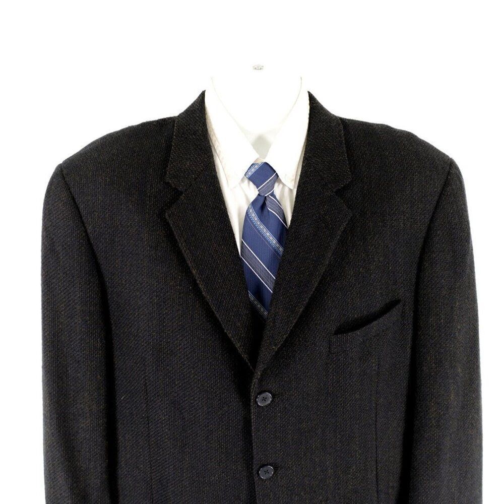 Joseph Abboud Soft Tweed Wool Blue Black Tan Check 3 Button Sport Coat 44R